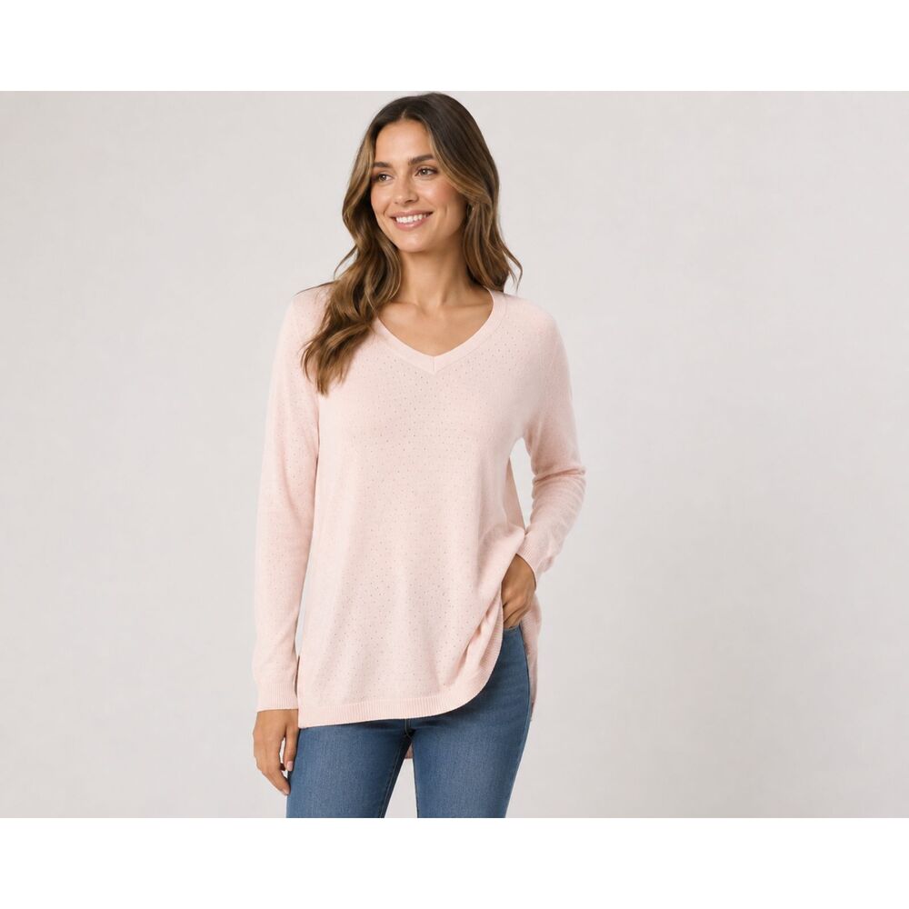 Smartwool Women's Merino Wool Pink V Neck Sweater Small Long Sleeve Lightweight